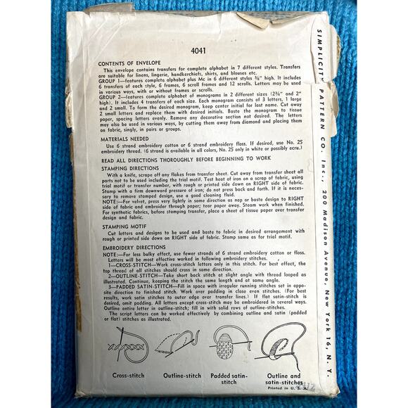 Simplicity Sewing pattern 4041 monogram Alphabet embroidery transfer 1950s - Picture 3 of 3